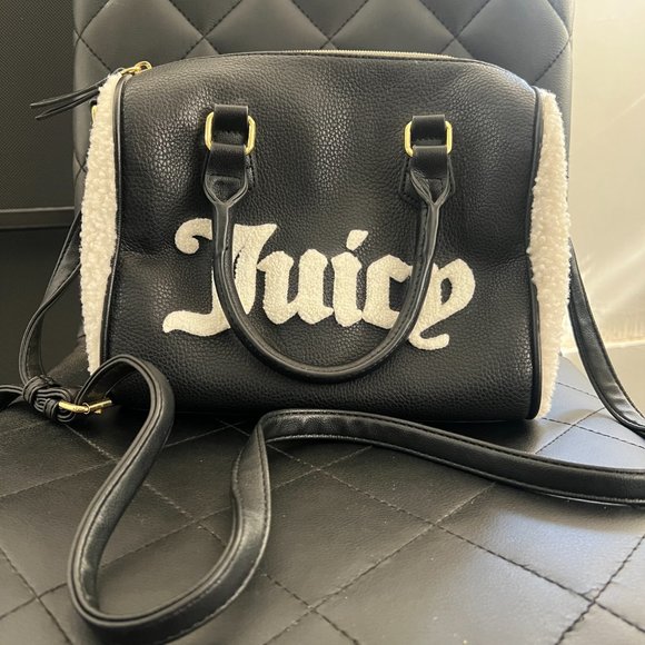 Juicy Couture Handbags - Juicy Couture Black Satchel with white fuzzy lettering